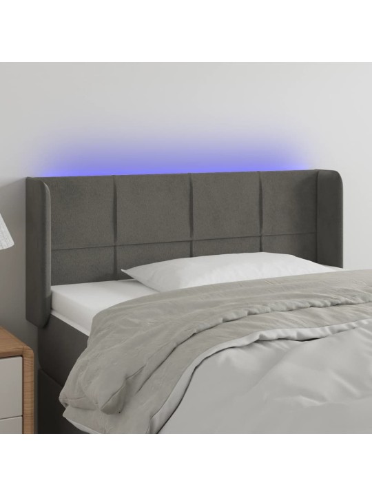 Gultas galvgalis ar led, 93x16x78/88 cm, tumši pelēks samts