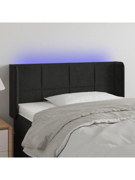 Gultas galvgalis ar led, 93x16x78/88 cm, melns samts