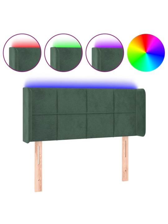 Gultas galvgalis ar led, 93x16x78/88 cm, tumši zaļš samts