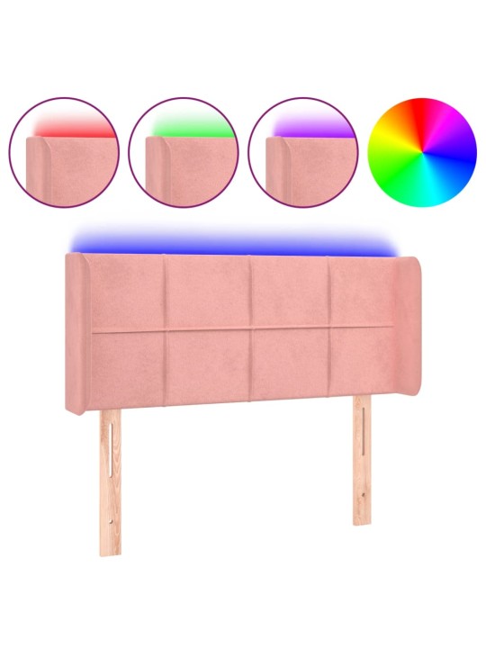 Gultas galvgalis ar led, 93x16x78/88 cm, rozā samts