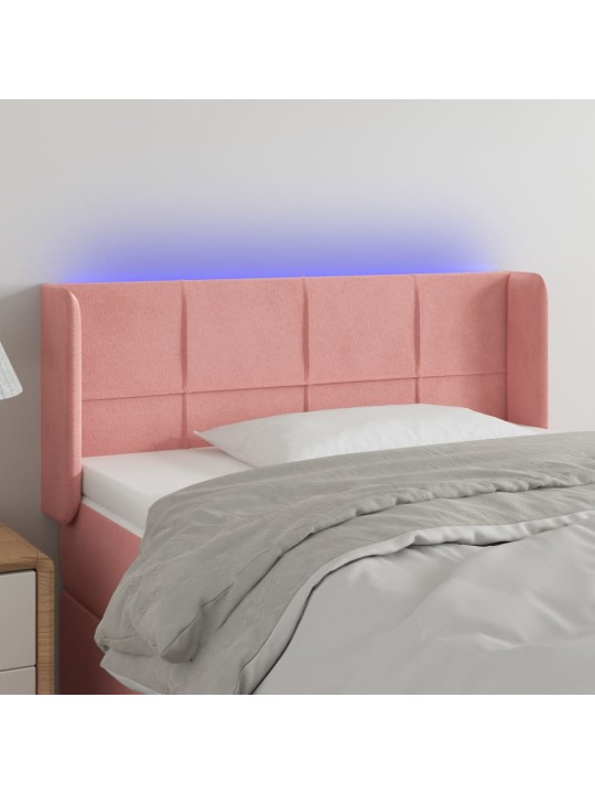 Gultas galvgalis ar led, 93x16x78/88 cm, rozā samts