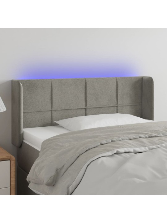 Gultas galvgalis ar LED, 103x16x78/88 cm, gaiši pelēks samts