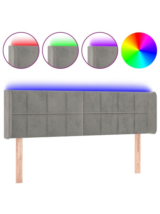 Gultas galvgalis ar LED, 147x16x78/88 cm, gaiši pelēks samts