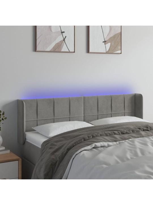 Gultas galvgalis ar LED, 147x16x78/88 cm, gaiši pelēks samts