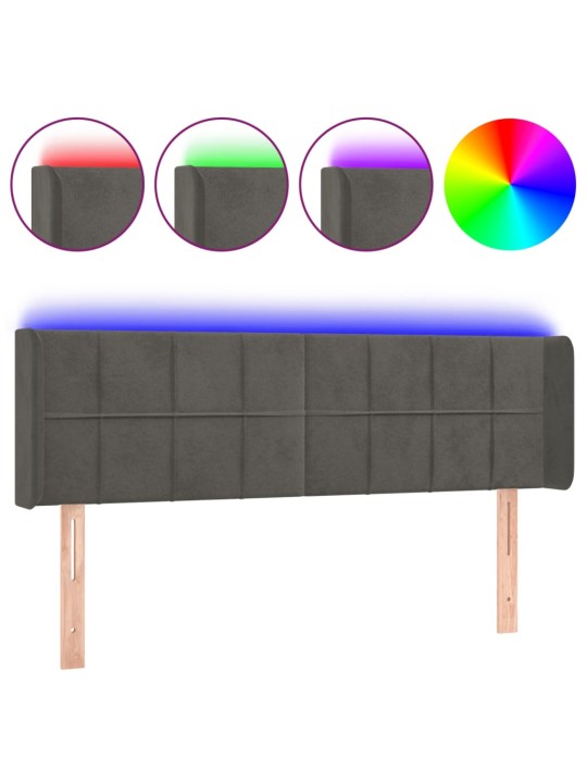 Gultas galvgalis ar LED, 147x16x78/88 cm, tumši pelēks samts