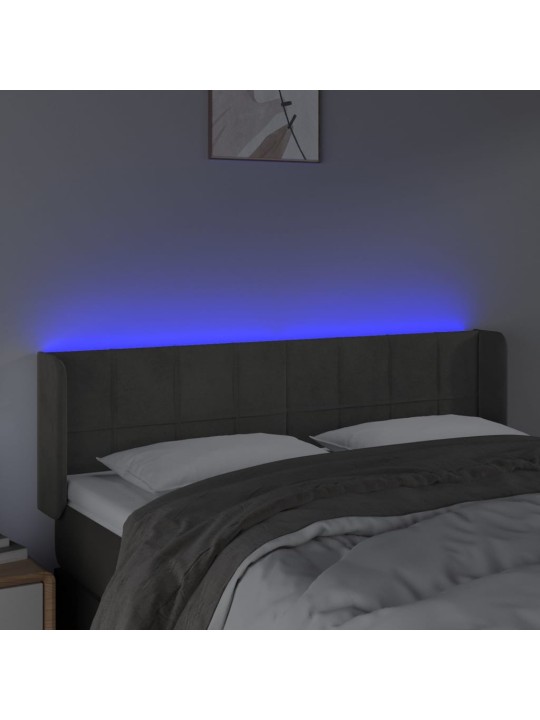 Gultas galvgalis ar LED, 147x16x78/88 cm, tumši pelēks samts