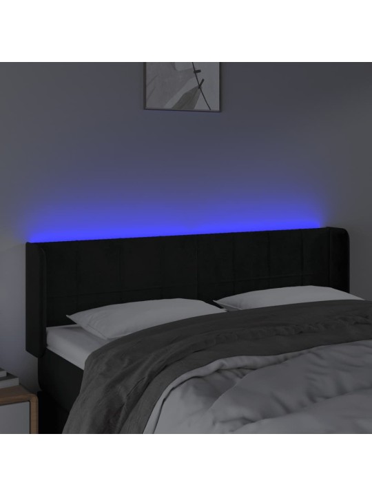 Gultas galvgalis ar led, 147x16x78/88 cm, melns samts