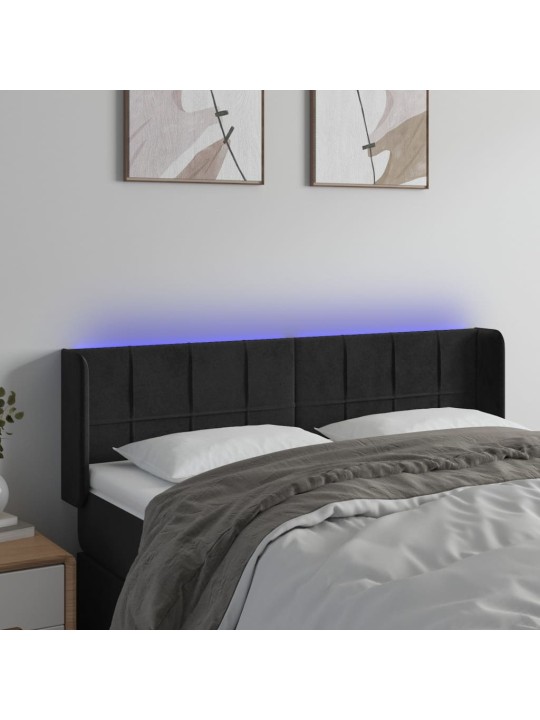 Gultas galvgalis ar led, 147x16x78/88 cm, melns samts