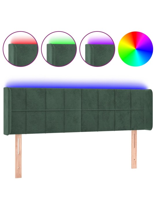 Gultas galvgalis ar led, 147x16x78/88 cm, tumši zaļš samts