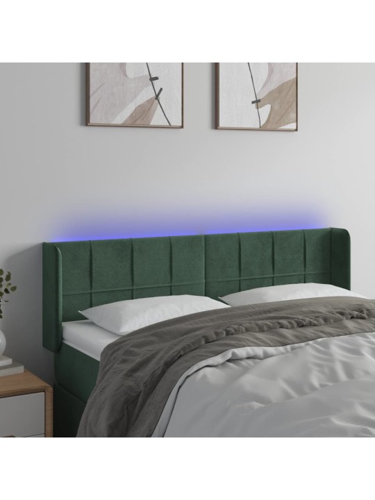 Gultas galvgalis ar led, 147x16x78/88 cm, tumši zaļš samts