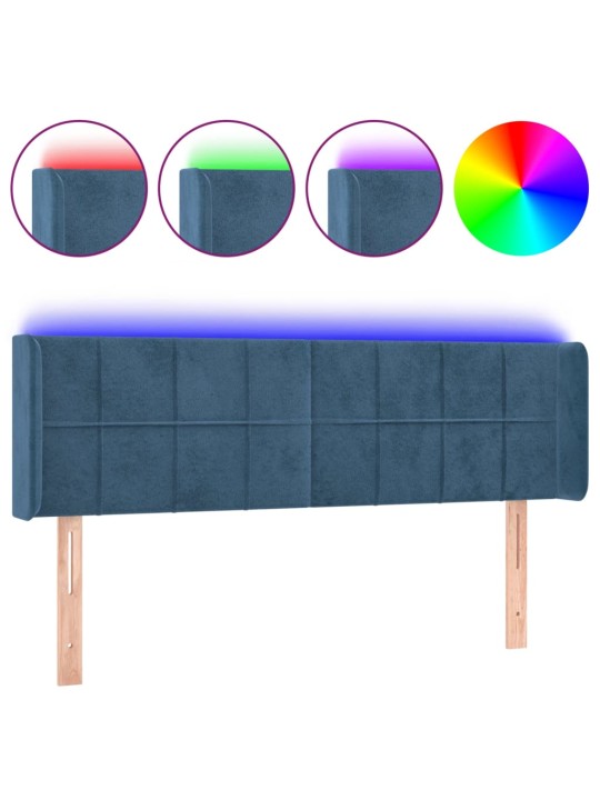 Gultas galvgalis ar led, 147x16x78/88 cm, tumši zils samts