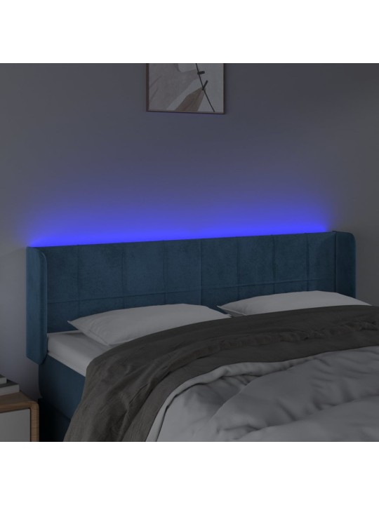 Gultas galvgalis ar led, 147x16x78/88 cm, tumši zils samts