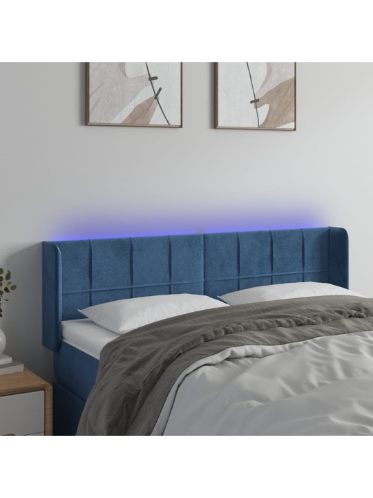 Gultas galvgalis ar led, 147x16x78/88 cm, tumši zils samts