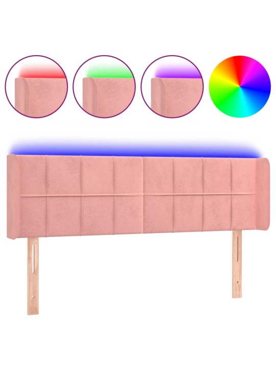 Gultas galvgalis ar LED, 147x16x78/88 cm, rozā samts