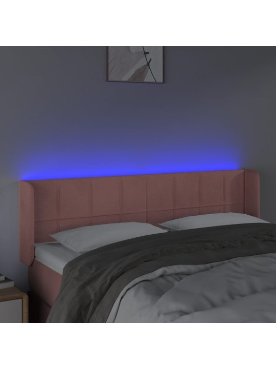 Gultas galvgalis ar LED, 147x16x78/88 cm, rozā samts