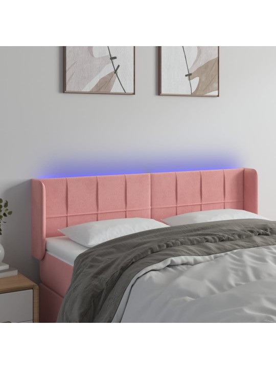 Gultas galvgalis ar LED, 147x16x78/88 cm, rozā samts