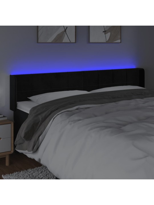 Gultas galvgalis ar LED, 163x16x78/88 cm, melns samts