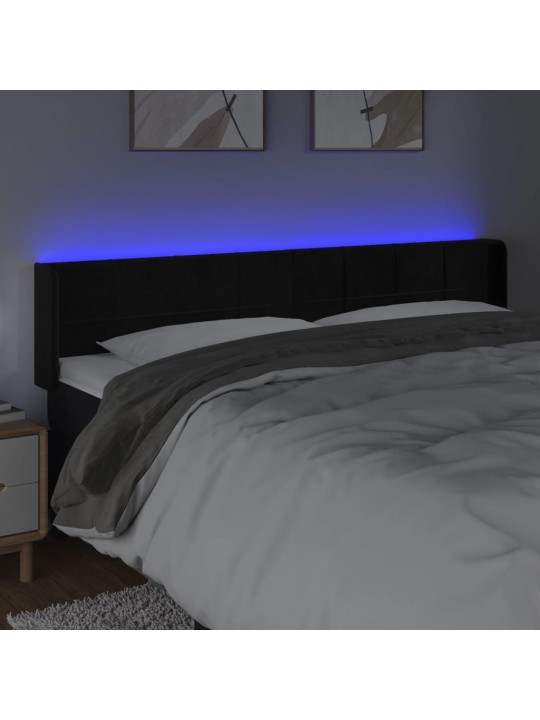 Gultas galvgalis ar led, 183x16x78/88 cm, melns samts