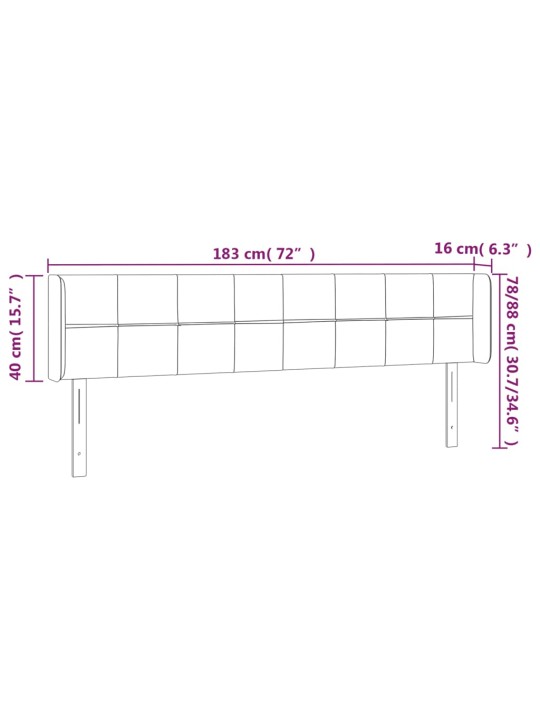 Gultas galvgalis ar led, 183x16x78/88 cm, melns samts
