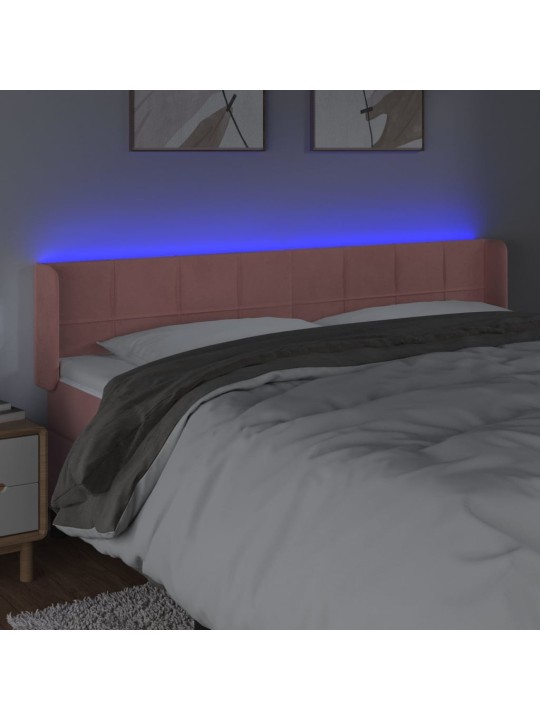 Gultas galvgalis ar led, 183x16x78/88 cm, rozā samts