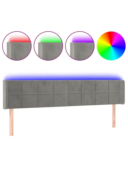 Gultas galvgalis ar led, 203x16x78/88 cm, gaiši pelēks samts