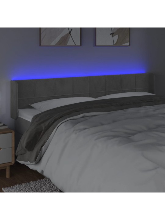 Gultas galvgalis ar led, 203x16x78/88 cm, gaiši pelēks samts