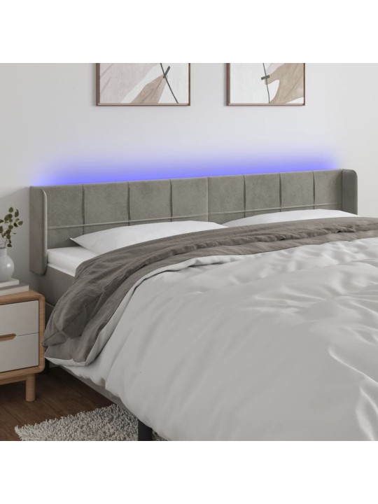 Gultas galvgalis ar led, 203x16x78/88 cm, gaiši pelēks samts
