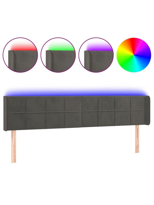 Gultas galvgalis ar led, 203x16x78/88 cm, tumši pelēks samts