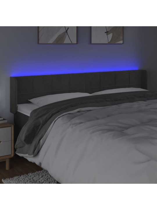 Gultas galvgalis ar led, 203x16x78/88 cm, tumši pelēks samts