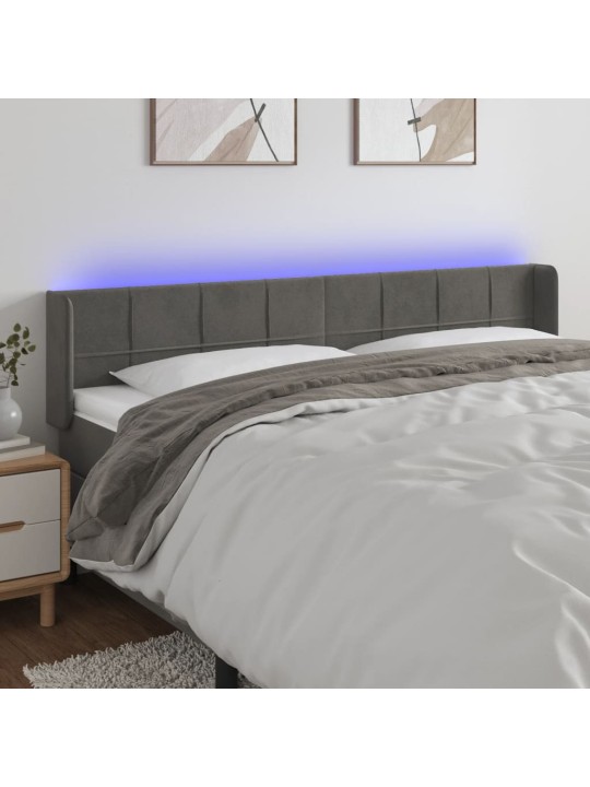 Gultas galvgalis ar led, 203x16x78/88 cm, tumši pelēks samts