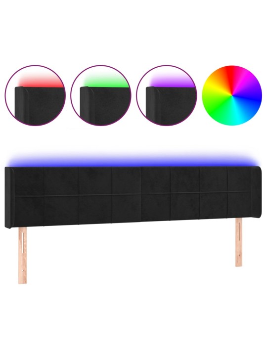 Gultas galvgalis ar led, 203x16x78/88 cm, melns samts