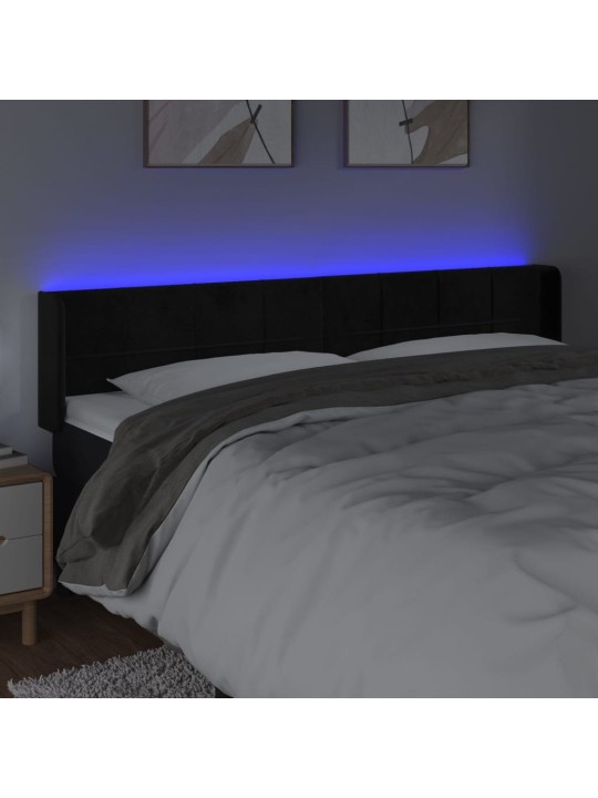 Gultas galvgalis ar led, 203x16x78/88 cm, melns samts