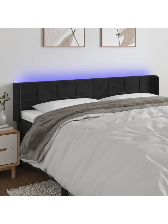 Gultas galvgalis ar led, 203x16x78/88 cm, melns samts