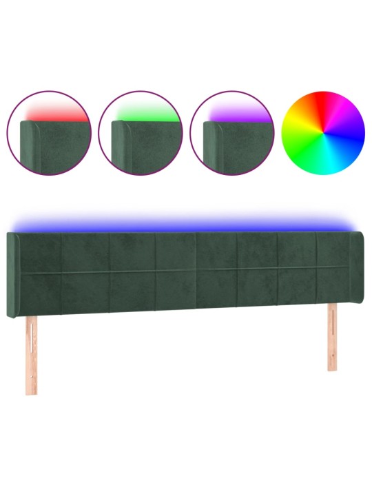 Gultas galvgalis ar led, 203x16x78/88 cm, tumši zaļš samts