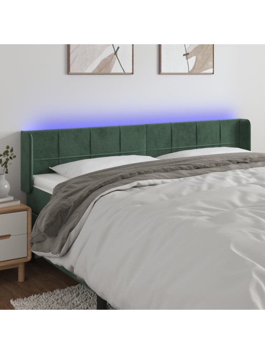 Gultas galvgalis ar led, 203x16x78/88 cm, tumši zaļš samts