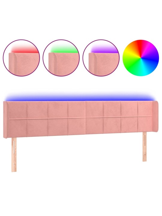 Gultas galvgalis ar led, 203x16x78/88 cm, rozā samts