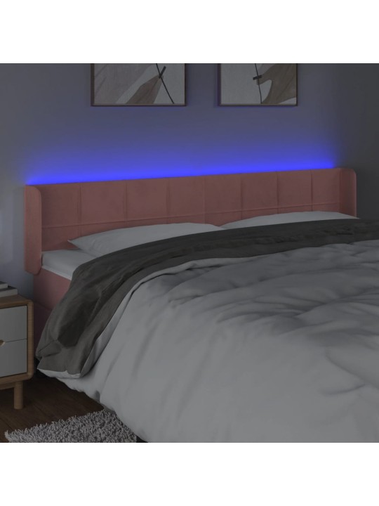 Gultas galvgalis ar led, 203x16x78/88 cm, rozā samts