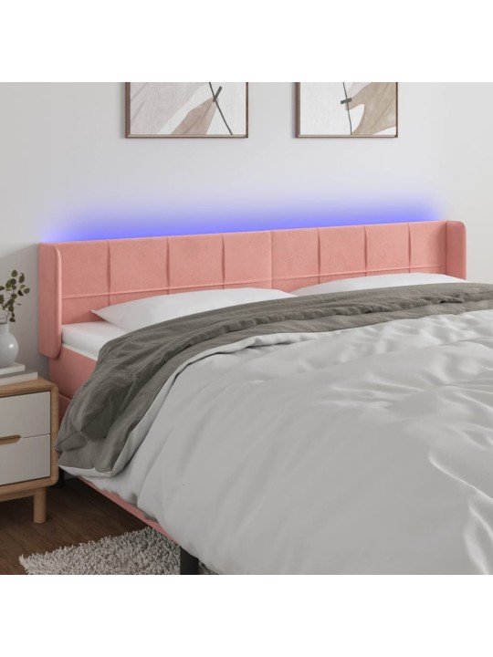 Gultas galvgalis ar led, 203x16x78/88 cm, rozā samts