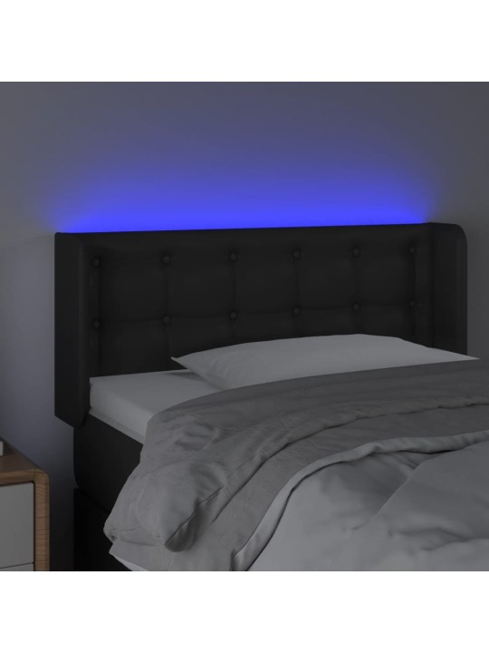Gultas galvgalis ar led, 83x16x78/88 cm, melna mākslīgā āda