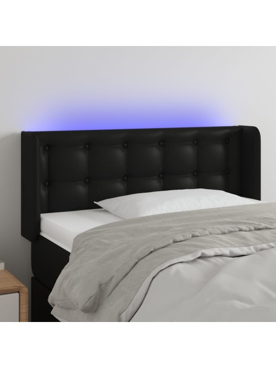 Gultas galvgalis ar led, 83x16x78/88 cm, melna mākslīgā āda