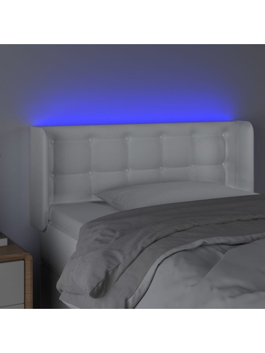 Gultas galvgalis ar led, 83x16x78/88 cm, balta mākslīgā āda