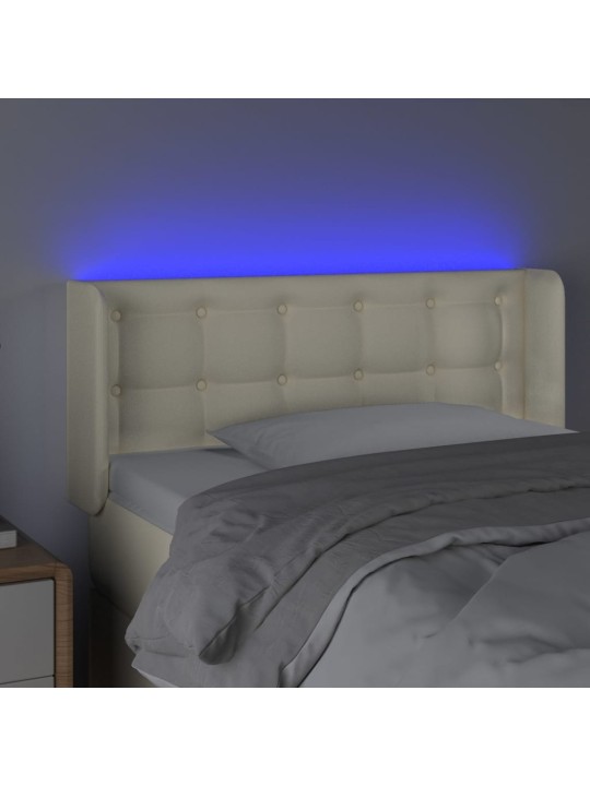 Gultas galvgalis ar LED, 83x16x78/88cm, krēmkrāsas mākslīgā āda