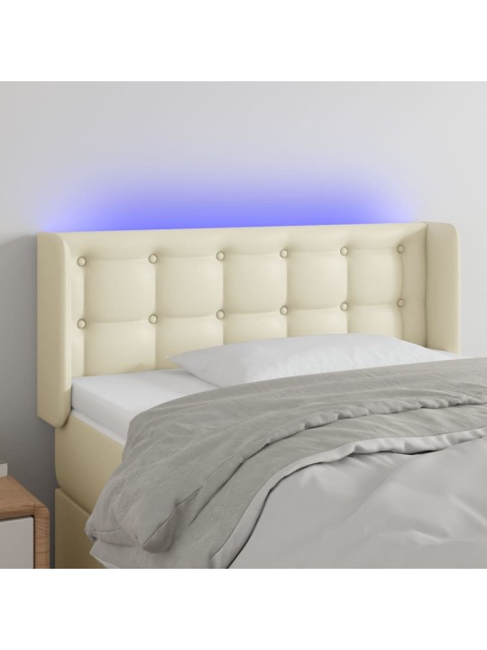 Gultas galvgalis ar LED, 83x16x78/88cm, krēmkrāsas mākslīgā āda