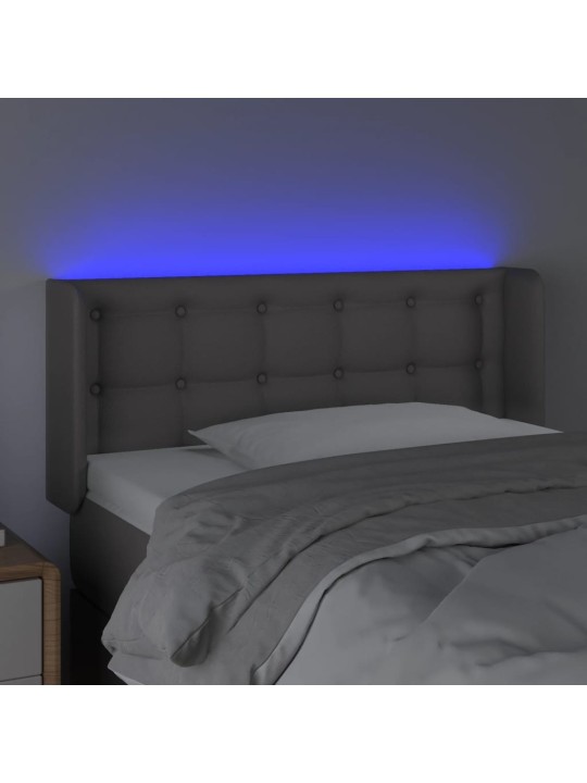 Gultas galvgalis ar led, 83x16x78/88 cm, pelēka mākslīgā āda