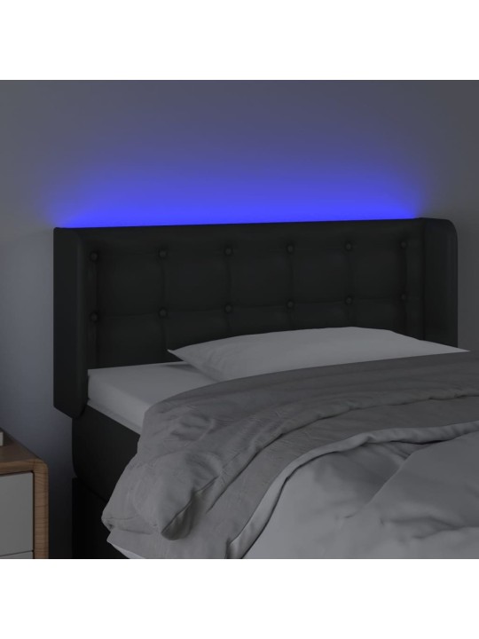Gultas galvgalis ar led, 93x16x78/88 cm, melna mākslīgā āda