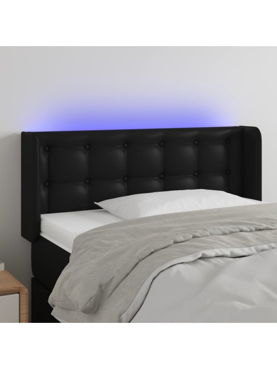 Gultas galvgalis ar led, 93x16x78/88 cm, melna mākslīgā āda