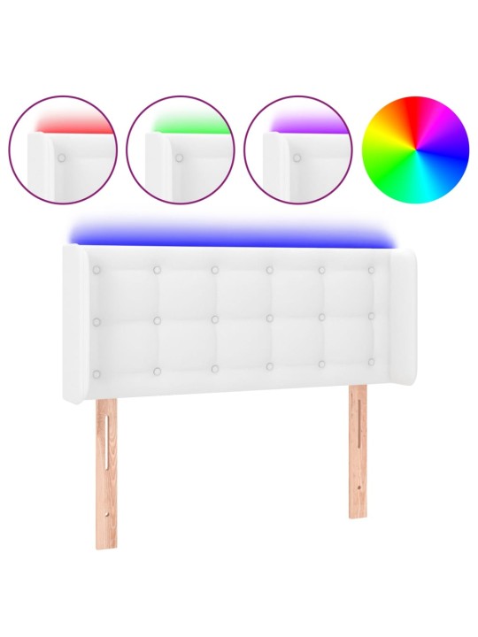 Gultas galvgalis ar led, 93x16x78/88 cm, balta mākslīgā āda