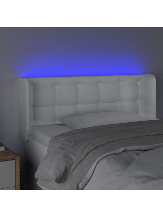 Gultas galvgalis ar led, 93x16x78/88 cm, balta mākslīgā āda