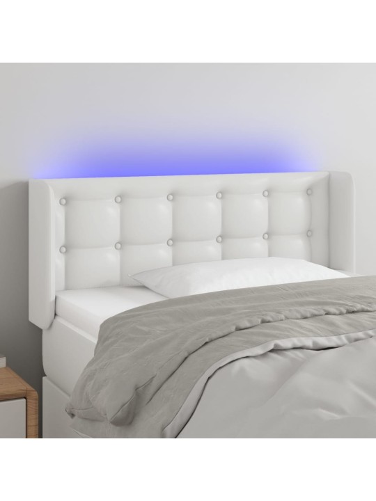 Gultas galvgalis ar led, 93x16x78/88 cm, balta mākslīgā āda