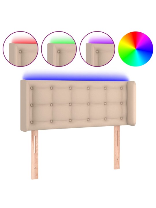 Gultas galvgalis ar led, 93x16x78/88 cm, kapučīno mākslīgā āda